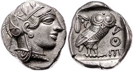 Griechen Attika
Athen ca. 449 - 404 v. Chr. Tetradrachme o. J. 17,19g. SNG Cop 31-40, BMC 8.62-70, SNG München 46-59 stgl