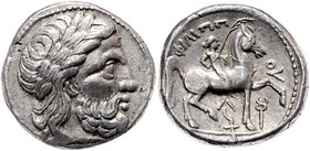 Mazedonien Königreich
Phillipp II. 359 - 336 v. Chr. Tetradrachme o. J. 14,05g. L. 158-91var. Vz