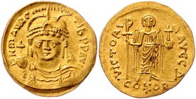 Byzanz Mauricius Tiberius 582 - 602
 Solidus o. J. Konstantinopel. 4,46g. MIB 6 stgl