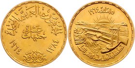 Ägypten Republik 1958 - 1971
 10 Pounds AH 1384 / 1964 Assuan Staudam, 0,875 fein. 52,09g. KM 409, Friedb. 46 stgl