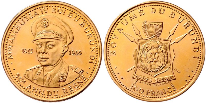 Burundi Mwambutsa IV. 1962 - 1966
 10, 25, 50, 100 Francs 1965 auf das 50 Jahre...