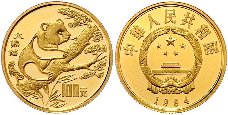 China Volksrepublik seit 1949
 100 Yuan 1994 Panda Serie. Peking. 7,96g. KM 694...