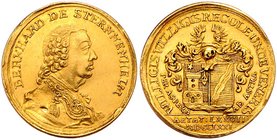 Deutschland Schlesien
Bernhard Winkler von Sternheim Goldmedaille 1771 Gymnasialdirektor in Brieg, von Held, Dm 22 mm. Brieg. 3,48g. F.&.S. 4034 ss/v...