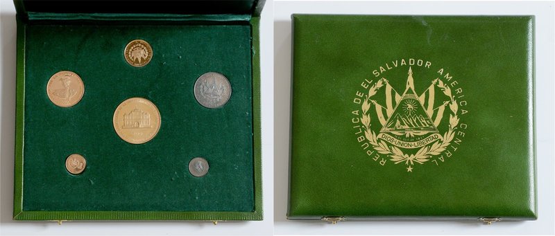 El Salvador Republik
 Münzsatz / Coin Set 1971 6 Stück (4x Au + 2x Ag) zu 200+1...