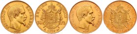 Frankreich Napoleon III. 1852 - 1870
 Lot 2 Stück 50 Francs 1856 und 1859 beide A. 32,26g ss/vz