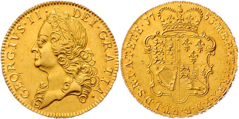 Großbritannien Georg II. 1727 - 1760
 5 Guineas 1753 vgl. Auktion Hess Divo AG,...