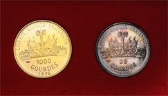 Haiti Republik
 Münzsatz / Coin Set 1974 200 Jahre Vereinigte Staaten von Amerika, 2 Stück im Original Etui mit Zertifikat, Nummer 23/A, 1000 Gourdes...