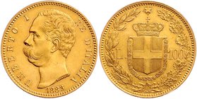 Italien Königreich
Umberto I. 1878 - 1900 100 Lire 1883 Rom. 32,27g. Gigante 3, Pagani 569. kleiner Randfehler vz