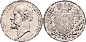 Liechtenstein Fürstentum
Johann II. 1859 - 1929 5 Franken 1924 Bern. 25,02g. Divo 104, HMZ 3-1379a EA