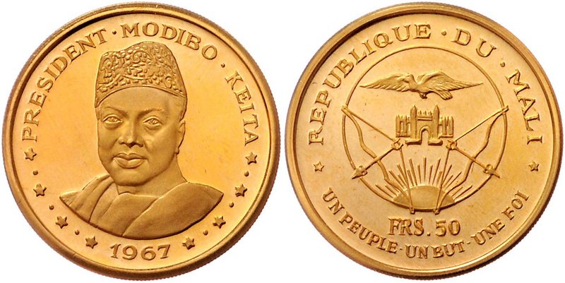 Mali Republik
 10, 25, 50, 100 Francs 1967 Präsident Modibo Keita. ges. 59,42g....