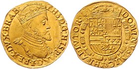 Niederlanden Philipp II. von Spanien 1555 - 1598
 Real d´or o. J. (1557-60) Antwerpen. 5,36g. Delmonte 109 vz