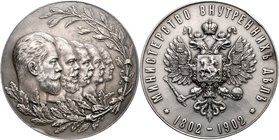 Russland Nikolaus II. 1894 - 1917
 Ag - Medaille 1802 - 1902 auf das 100jährige Bestehen des Innenministerums. Die Köpfe der Zaren Nikolaus II., Alex...