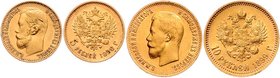 Russland Nikolaus II. 1894 - 1917
 Lot 2 Stück 5 und 10 Rubel 1899. 4,29g, 8,61g. Friedb. 180, 179 ss/vz