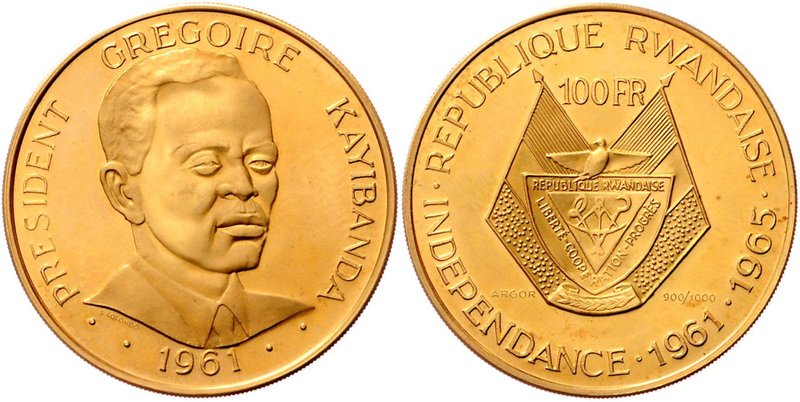 Rwanda Republik
 10, 50, 100 Francs 1961 Präsident Gregoire Kayibanda. Paris. g...