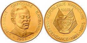 Rwanda Republik
 10, 50, 100 Francs 1961 Präsident Gregoire Kayibanda. Paris. ges. 48,86g. KM 1,3,4 stgl