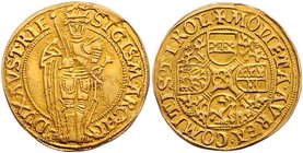 Münzen Römisch Deutsches Reich - Habsburgische Erb- und Kronlande Erzherzog Sigismund von Tirol 1439 - 1490
 Goldgulden o. J. (ab 1477) Hall. 3,21g. ...