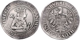 Münzen Römisch Deutsches Reich - Habsburgische Erb- und Kronlande Ferdinand I. 1521 - 1564
 Taler o.J. Klagenfurt. 28,66g. MzA. Seite 3 (Mm. nicht be...