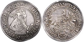 Münzen Römisch Deutsches Reich - Habsburgische Erb- und Kronlande Ferdinand I. 1521 - 1564
 Taler zu 72 Kreuzern 1556 Klagenfurt. 31,00g. MzA. Seite ...