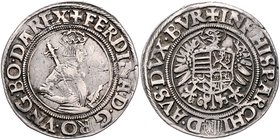 Münzen Römisch Deutsches Reich - Habsburgische Erb- und Kronlande Ferdinand I. 1521 - 1564
 1/4 Taler o. J. Linz. 7,02g. MzA. Seite 25 ss