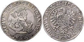 Münzen Römisch Deutsches Reich - Habsburgische Erb- und Kronlande Ferdinand I. 1521 - 1564
 Taler 1558 Prag. 28,66g. MzA. Seite 41 (Mm. L. Neufahrer)...