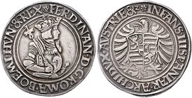 Münzen Römisch Deutsches Reich - Habsburgische Erb- und Kronlande Ferdinand I. 1521 - 1564
 Taler o.J. Joachimsthal. 28,84g. MzA. Seite 4 (Mm. K. Kra...