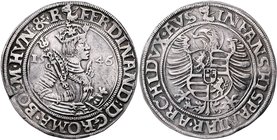 Münzen Römisch Deutsches Reich - Habsburgische Erb- und Kronlande Ferdinand I. 1521 - 1564
 Taler 1546 Joachimsthal. 28,86g. MzA. Seite 29 (Mm. R. Pu...