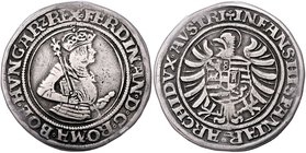 Münzen Römisch Deutsches Reich - Habsburgische Erb- und Kronlande Ferdinand I. 1521 - 1564
 1/2 Taler o.J. Joachimsthal. 14,15g. MzA. Seite 4 (Mm. M....