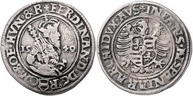 Münzen Römisch Deutsches Reich - Habsburgische Erb- und Kronlande Ferdinand I. 1521 - 1564
 1/2 Taler 1549 Joachimsthal. 14,20g. MzA. Seite 32 (Mm. R...