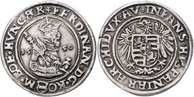 Münzen Römisch Deutsches Reich - Habsburgische Erb- und Kronlande Ferdinand I. 1521 - 1564
 1/2 Taler 1550 Joachimsthal. 14,10g. MzA. Seite 33 (Mm. R...