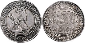 Münzen Römisch Deutsches Reich - Habsburgische Erb- und Kronlande Ferdinand I. 1521 - 1564
 Taler 1556 KB Kremnitz. 28,82g. MzA. Seite 39 (Mm. nicht ...