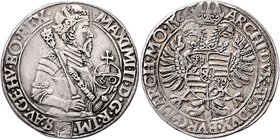 Münzen Römisch Deutsches Reich - Habsburgische Erb- und Kronlande Maximilian II. 1564 - 1576
 Guldentaler 1566 Prag. 24,50g. MzA. Seite 51 (Mm. J. Ha...