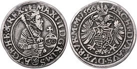 Münzen Römisch Deutsches Reich - Habsburgische Erb- und Kronlande Maximilian II. 1564 - 1576
 1/2 Guldentaler 1566 Joachimsthal. 12,24g. MzA. Seite 5...