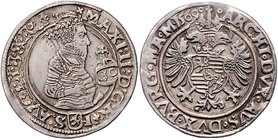 Münzen Römisch Deutsches Reich - Habsburgische Erb- und Kronlande Maximilian II. 1564 - 1576
 1/2 Guldentaler 1569 Joachimsthal. 12,18g. MzA. Seite 5...