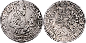 Münzen Römisch Deutsches Reich - Habsburgische Erb- und Kronlande Maximilian II. 1564 - 1576
 Guldentaler 1572 Kuttenberg. 24,46g. MzA. Seite 57 (Mm....