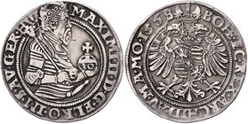Münzen Römisch Deutsches Reich - Habsburgische Erb- und Kronlande Maximilian II. 1564 - 1576
 1/2 Guldentaler 1568 Kuttenberg. 12,20g. MzA. Seite 53 ...