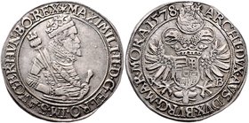 Münzen Römisch Deutsches Reich - Habsburgische Erb- und Kronlande Maximilian II. 1564 - 1576
 1/2 Taler 1578 KB Kremnitz. 14,22g. MzA. Seite 64 (Mm. ...
