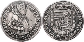 Münzen Römisch Deutsches Reich - Habsburgische Erb- und Kronlande Erzherzog Ferdinand 1564 - 1595
 2 Taler o.J. Hall. 57,11g. HMB Band V - Av-Walze 2...