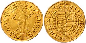 Münzen Römisch Deutsches Reich - Habsburgische Erb- und Kronlande Rudolph II. 1576 - 1612
 Dukat 1587 Wien. 3,39g. MzA. Seite 73. Knickspur ss