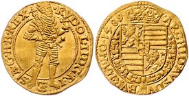 Münzen Römisch Deutsches Reich - Habsburgische Erb- und Kronlande Rudolph II. 1576 - 1612
 Dukat 1589 Prag. 3,49g. MzA. Seite 75 (Mm. Lazar Erker), H...