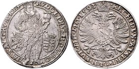 Münzen Römisch Deutsches Reich - Habsburgische Erb- und Kronlande Rudolph II. 1576 - 1612
 Taler 1593 Prag. 29,02g. MzA. Seite 79, Hal. 312. Schrötli...