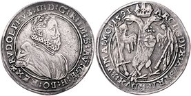 Münzen Römisch Deutsches Reich - Habsburgische Erb- und Kronlande Rudolph II. 1576 - 1612
 Taler 1591 Budweis. 27,84g. MzA. Seite 77 (Mm. K. Mattigho...