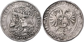 Münzen Römisch Deutsches Reich - Habsburgische Erb- und Kronlande Rudolph II. 1576 - 1612
 Taler (15) 90 Joachimsthal. 28,98g. MzA. Seite 76 (Mm. Pau...