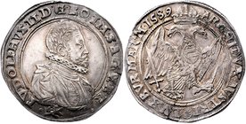 Münzen Römisch Deutsches Reich - Habsburgische Erb- und Kronlande Rudolph II. 1576 - 1612
 Taler 1589 Kuttenberg. 28,74g. MzA. Seite 75 (Mm. J. Satny...