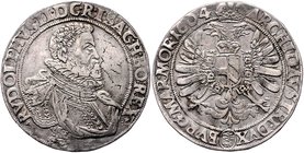 Münzen Römisch Deutsches Reich - Habsburgische Erb- und Kronlande Rudolph II. 1576 - 1612
 Taler 1604 Kuttenberg. 29,02g. MzA. Seite 90 (Mm. D. Ender...