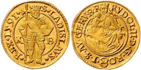 Münzen Römisch Deutsches Reich - Habsburgische Erb- und Kronlande Rudolph II. 1576 - 1612
 Dukat 1591 KB Kremnitz. 3,47g. MzA. Seite 77. gewellt vz/s...