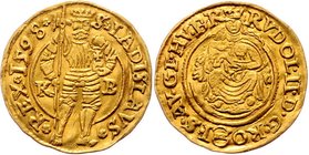Münzen Römisch Deutsches Reich - Habsburgische Erb- und Kronlande Rudolph II. 1576 - 1612
 Dukat 1598 KB Kremnitz. 3,44g. MzA. Seite 84 ss/vz