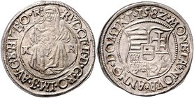 Münzen Römisch Deutsches Reich - Habsburgische Erb- und Kronlande Rudolph II. 1576 - 1612
 Breitgroschen 1582 KB Kremnitz. 2,28g. MzA. Seite 68 (Mm. ...