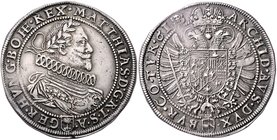 Münzen Römisch Deutsches Reich - Habsburgische Erb- und Kronlande Rudolph II. 1576 - 1612
 1/2 Taler 1618 Wien. MzA. Seite 105 (Mm. Isaias Jessensky)...
