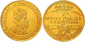 Münzen Römisch Deutsches Reich - Habsburgische Erb- und Kronlande Rudolph II. 1576 - 1612
 2 Dukaten 1617 Gekrönte, geharnischte Büste Kaiser Matthia...