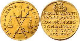 Münzen Römisch Deutsches Reich - Habsburgische Erb- und Kronlande Ferdinand III. 1637 - 1657
 Dukat 1636 auf die Krönung zum Römischen König in Regen...